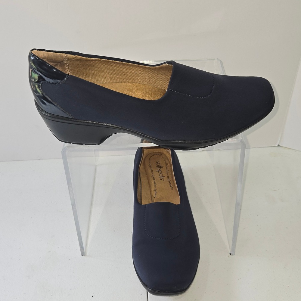 Softspots Womens Navy Blue Textile Slip On Loafers Wedge Shoes 9W 766807
